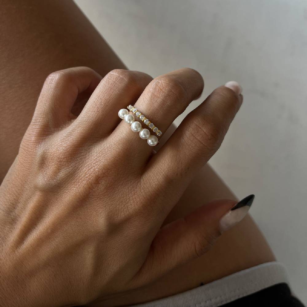Kardelen Pointed Pearl Zirconia Ring - 925 SILBER Im Verkauf