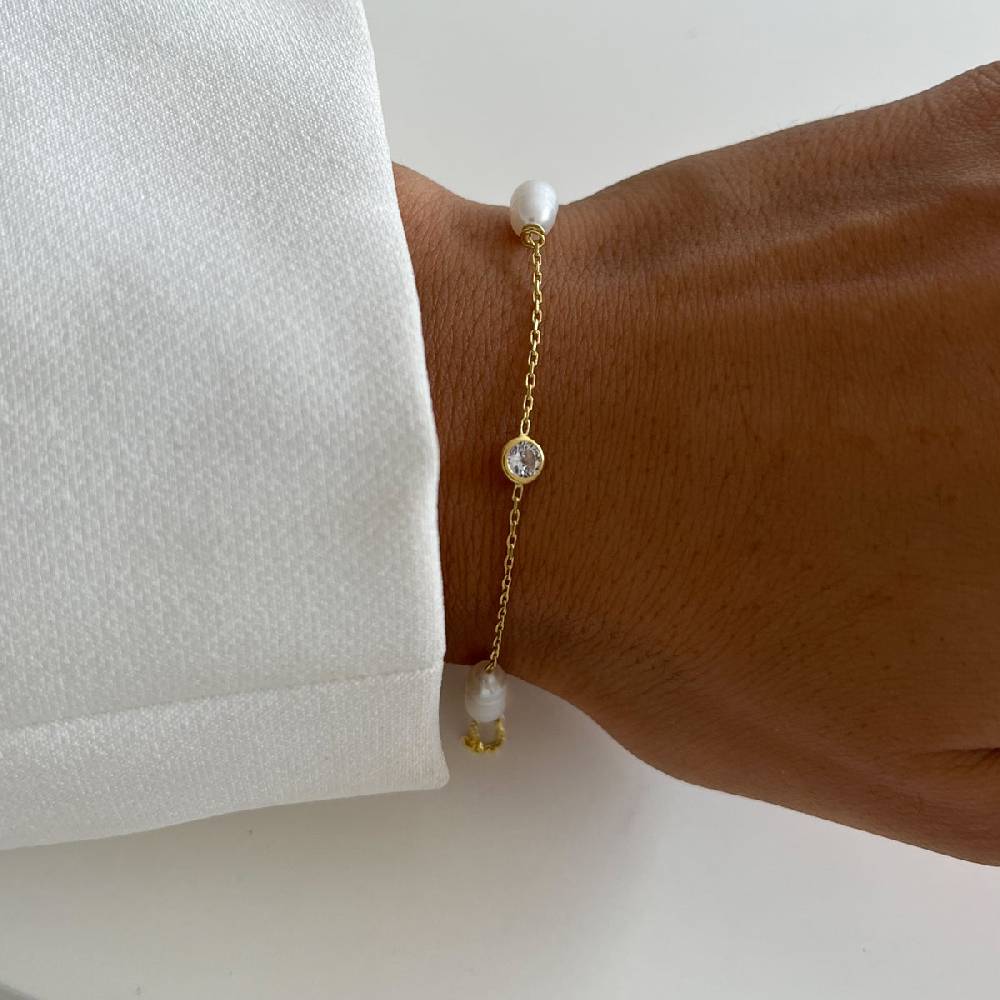 Kardelen Stein Armkette mit Perlen - 925 SILBER 2025