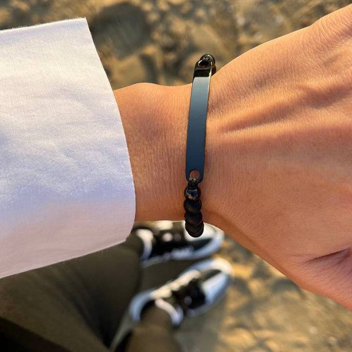 Kardelen ID-Partnerarmband mit Gravur - Pearl Black Fabrikpreis