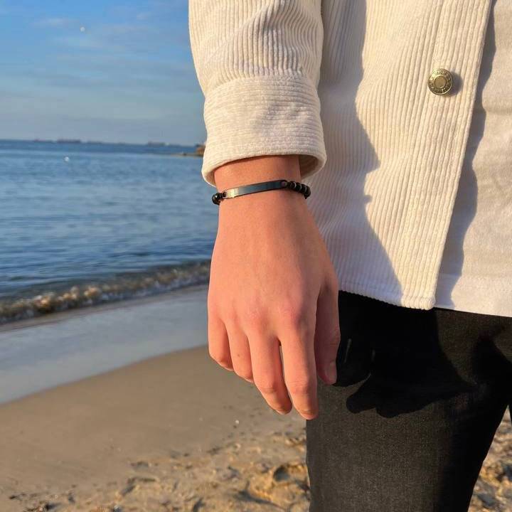 Kardelen ID-Partnerarmband mit Gravur - Pearl Black Fabrikpreis