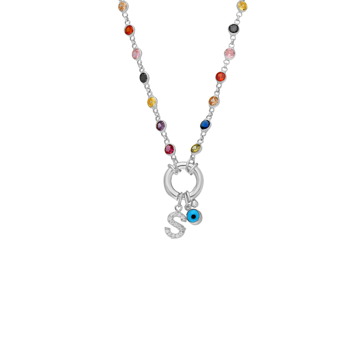 Kardelen Rainbow Buchstaben Halskette mit Nazar - 925 SILBER Super Sparpreis