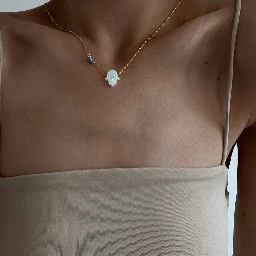 Kardelen Fatimas Hand Opal kette mit Nazar White - 925 SILBER 50% Rabatt für begrenzte Zeit
