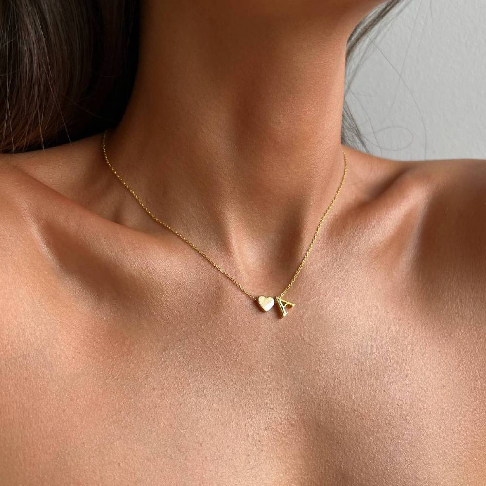 Kardelen Heart & letter Necklace - 925 SILBER Günstiger Verkauf