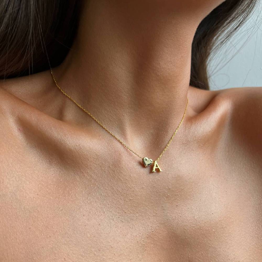 Kardelen Heart & letter Necklace - 925 SILBER Günstiger Verkauf