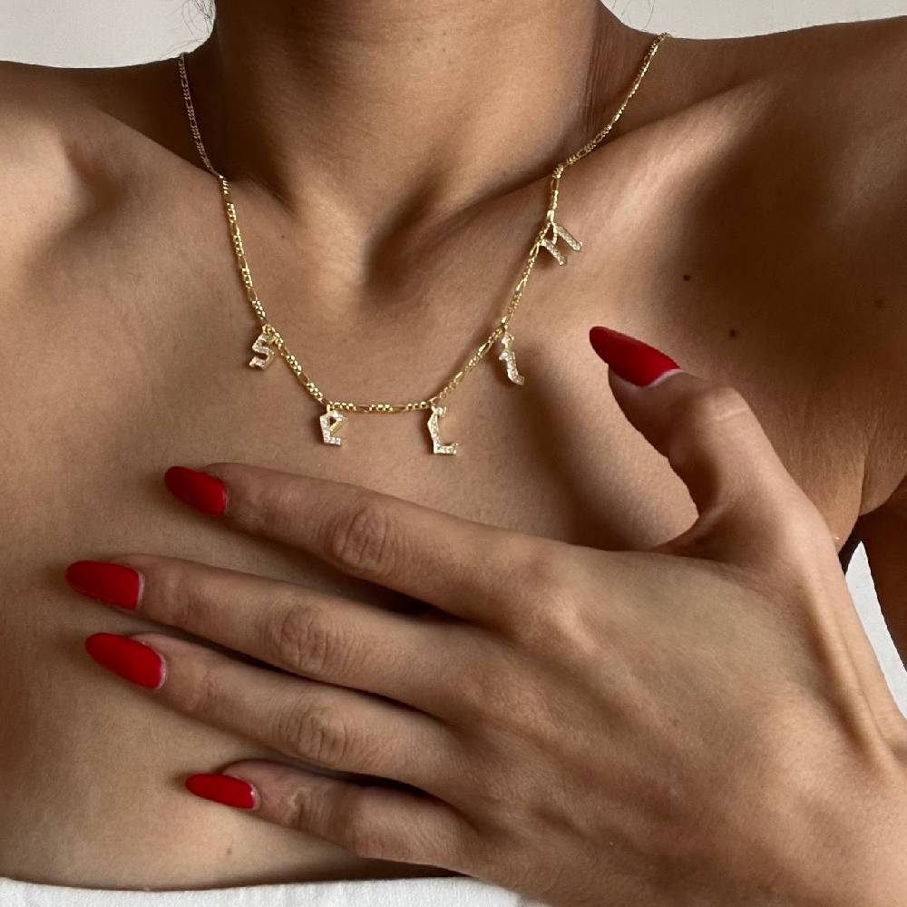Kardelen Chocker Namenskette mit Zirkonia Gothic - 925 SILBER Limitierter Zeitrabatt