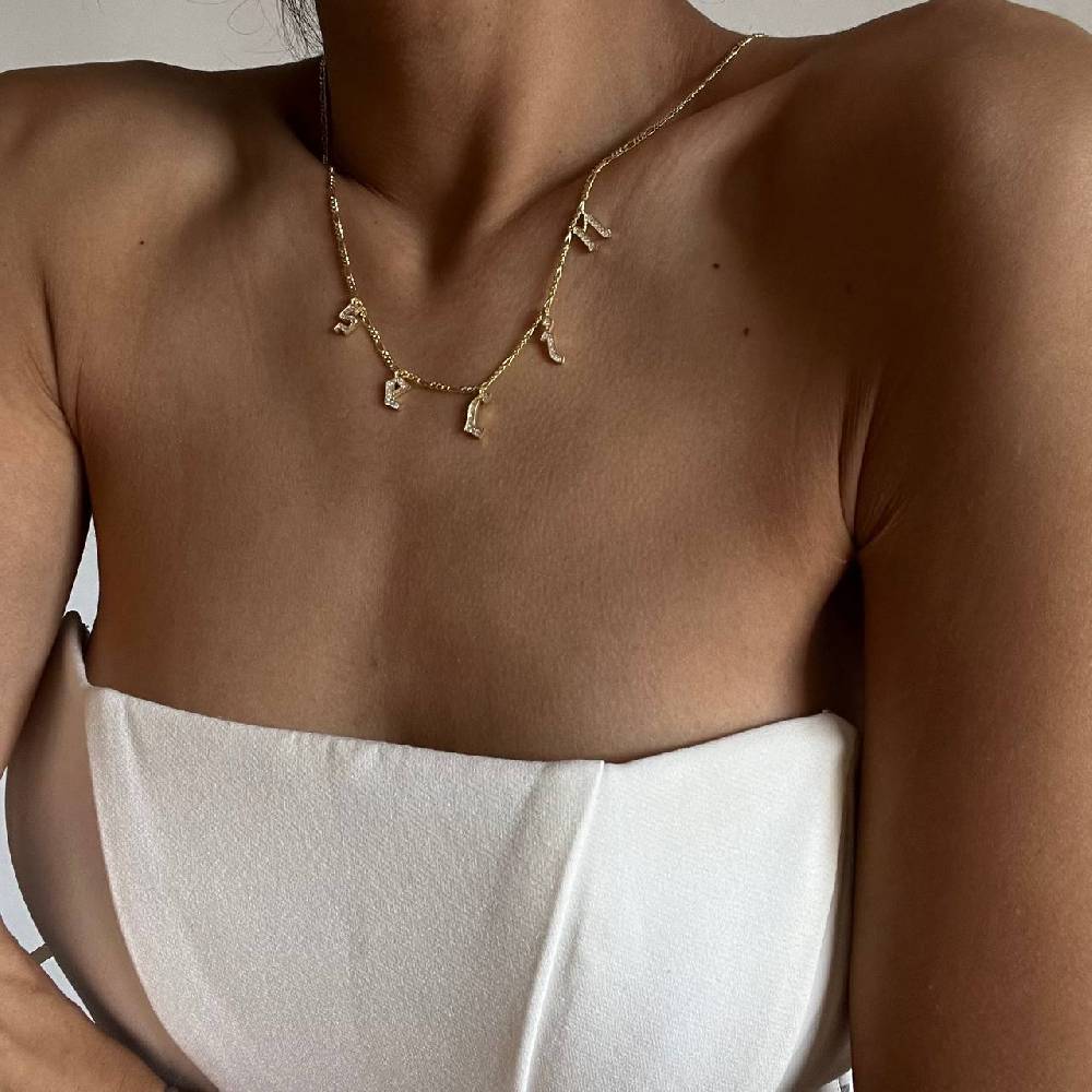 Kardelen Chocker Namenskette mit Zirkonia Gothic - 925 SILBER Limitierter Zeitrabatt