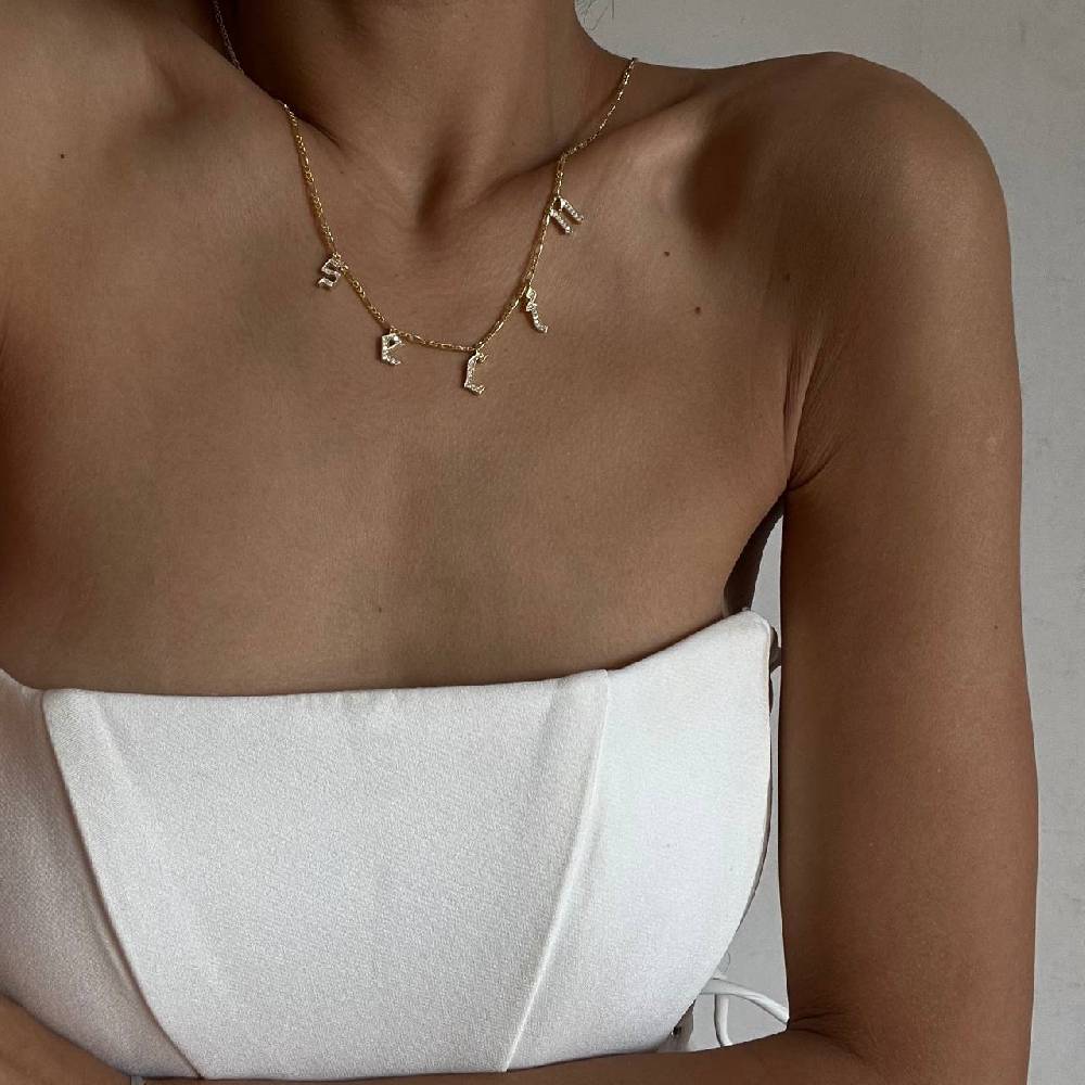 Kardelen Chocker Namenskette mit Zirkonia Gothic - 925 SILBER Limitierter Zeitrabatt