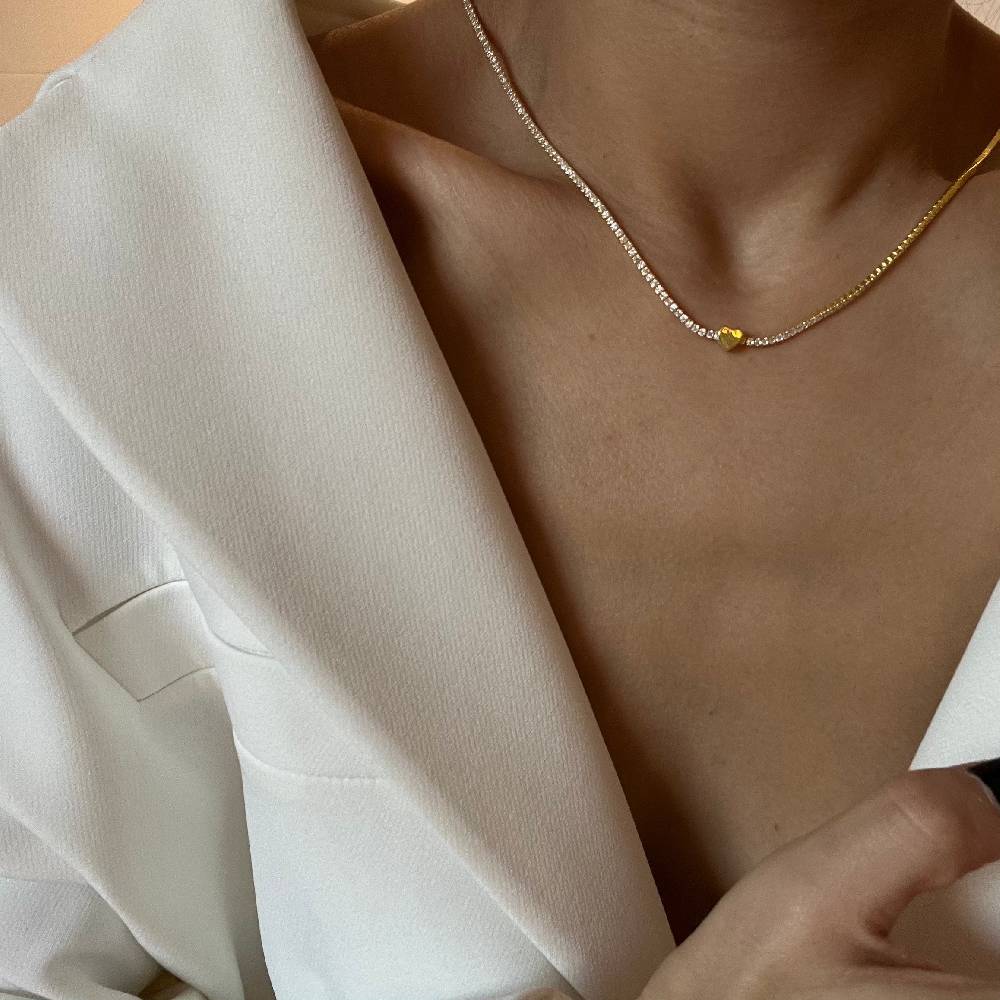 Kardelen Chain Strass herzkette - 925 SILBER Saisonale Angebote