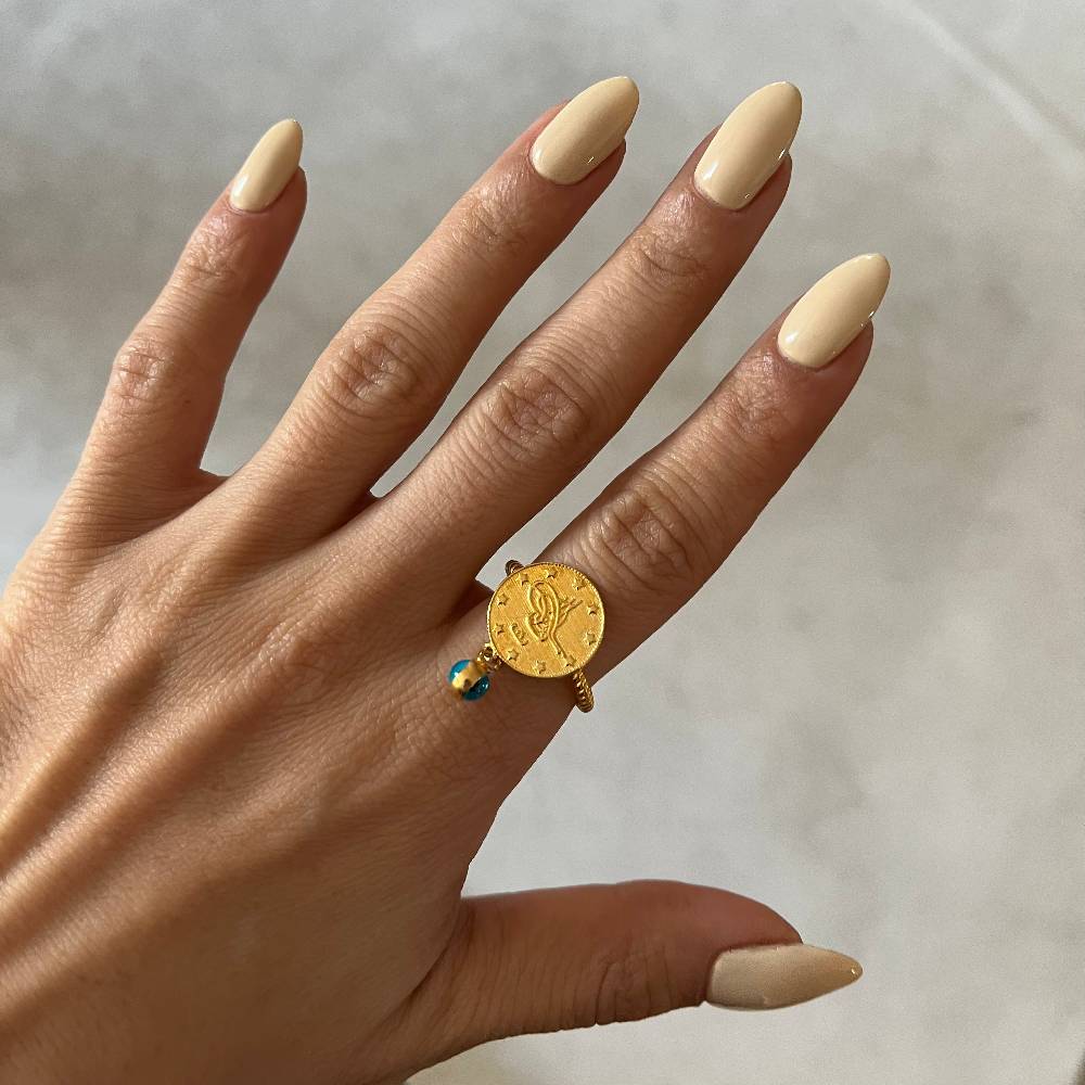 Kardelen Ceyrek Ring mit Nazar - 925 SILBER Fabrikladen