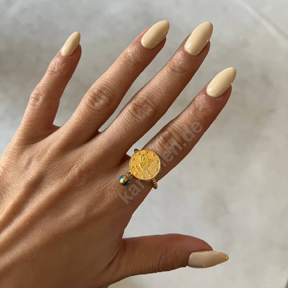 Kardelen 14K GOLD CEYREK RING MIT NAZAR Großer Ausverkauf