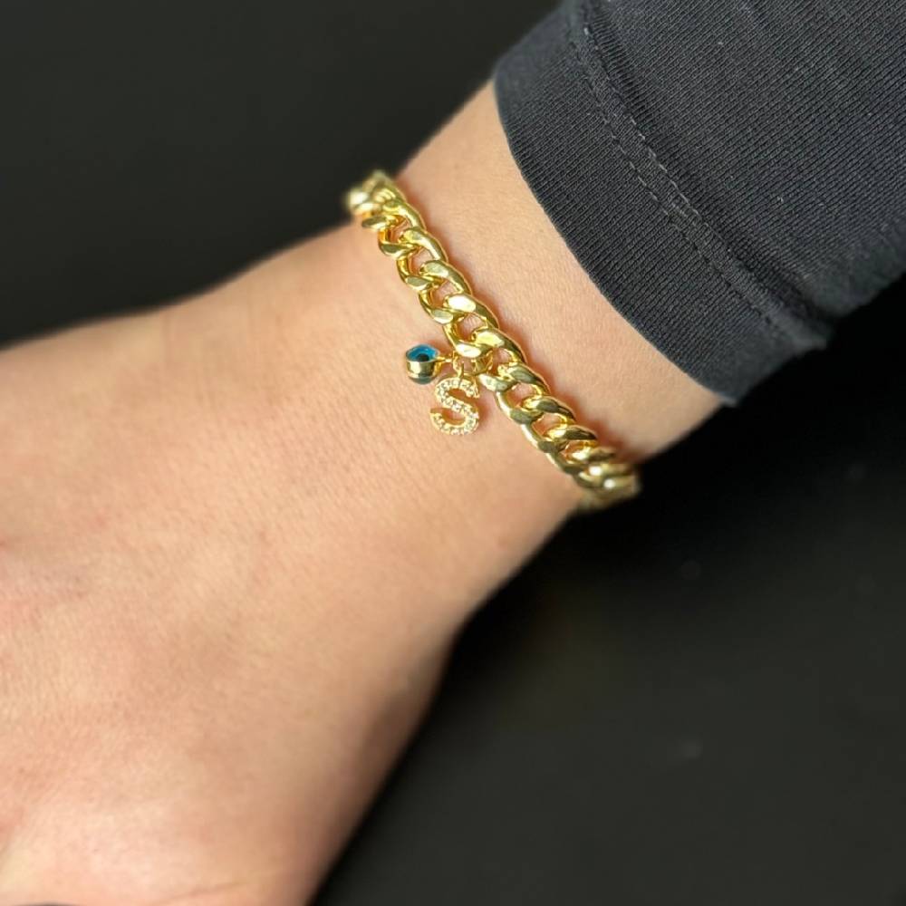 Kardelen Big Gourmet Armband mit Initialen und Nazar - 925 SILBER Online Shopping