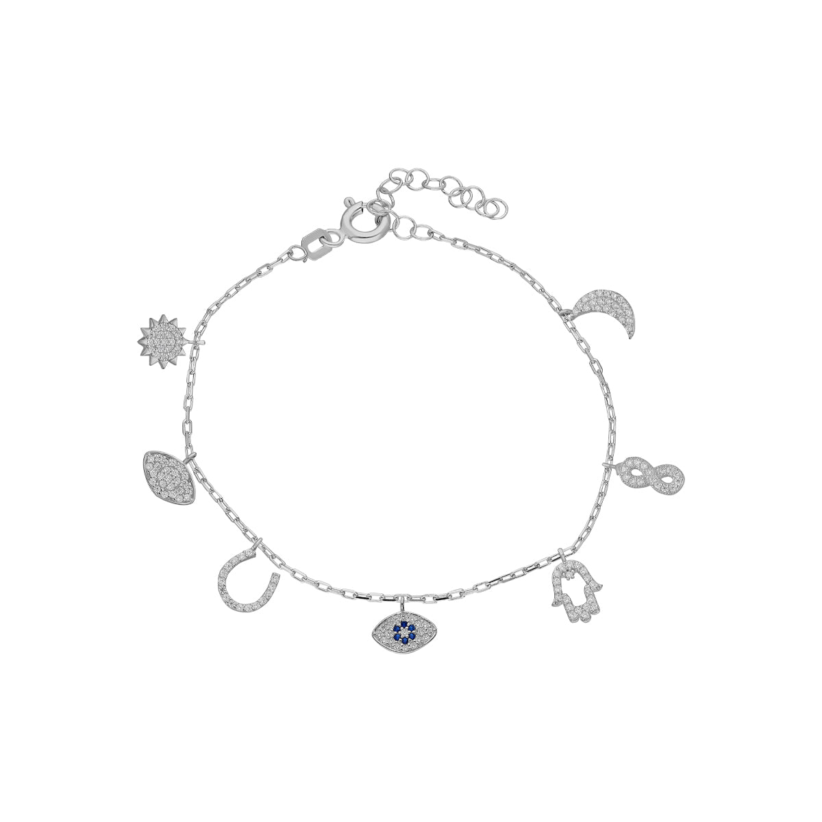Kardelen Nazar Armband mit Sieben Charm - 925 SILBER Kostenloser Versand international