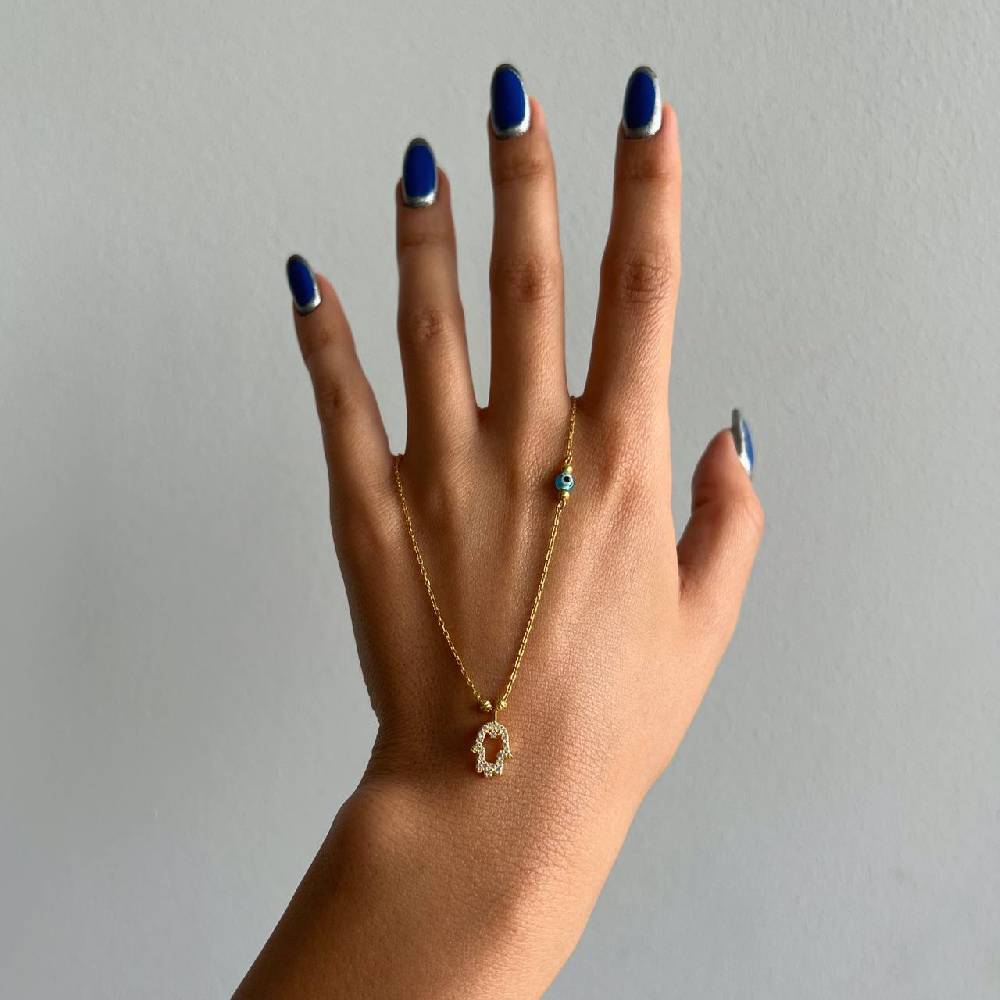 Kardelen FATIMAS HAND ZIRKONIA HALSKETTE MIT NAZAR - 925 SILBER Speichern exportieren