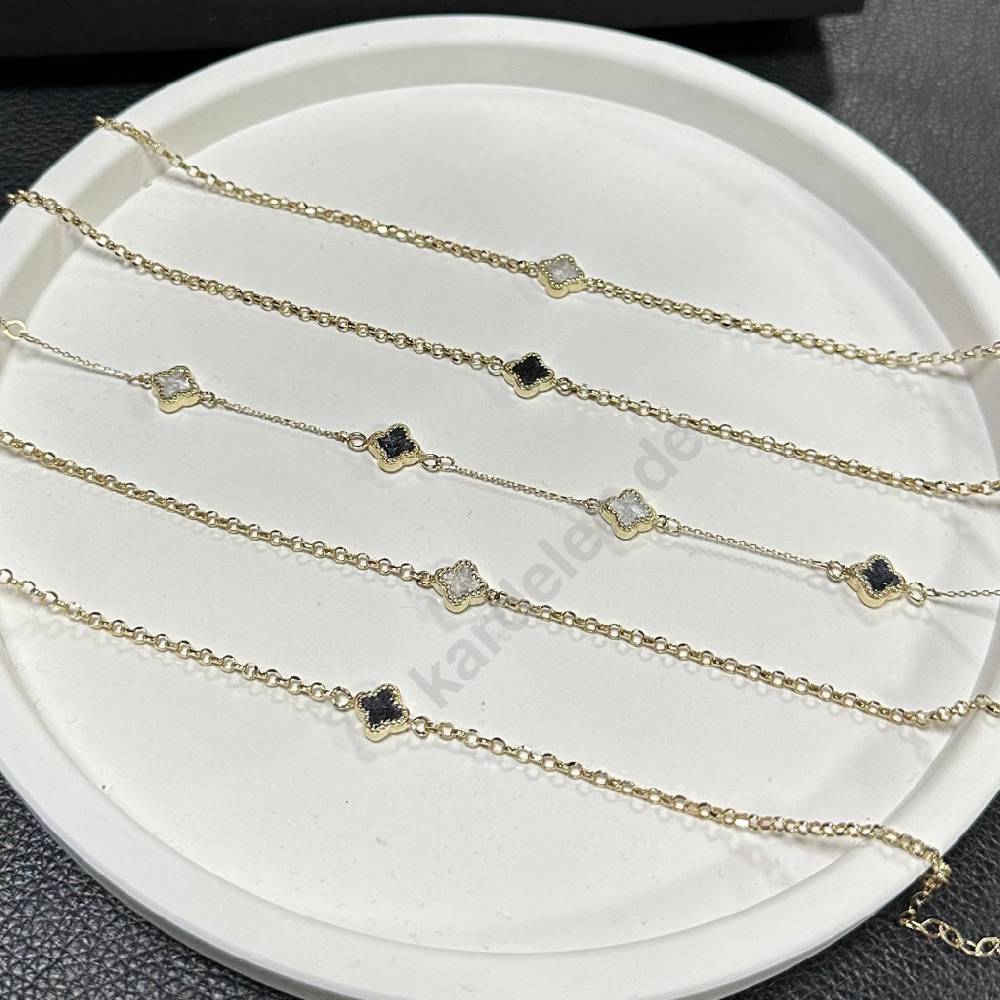 Kardelen 14K GOLD KLEE ARMKETTE III Versandkostenfrei