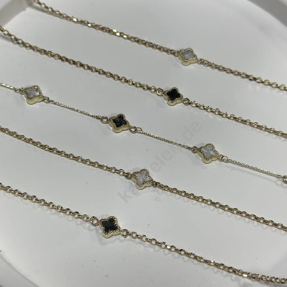 Kardelen 14K GOLD KLEE ARMKETTE III Versandkostenfrei