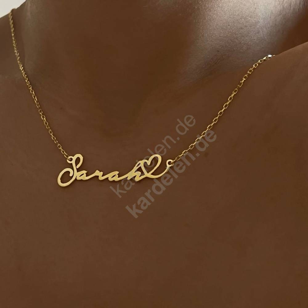 Kardelen 14K GOLD HERZ SYMBOL WAAGERECHT NAMENSKETTE Neuheiten
