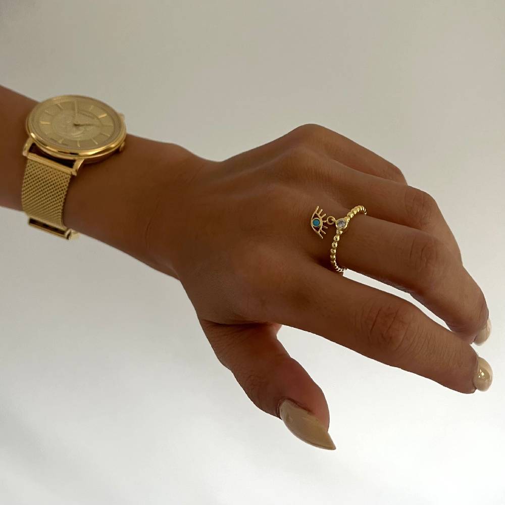 Kardelen Stone Ring mit Auge - 925 SILBER 50% Rabatt für begrenzte Zeit