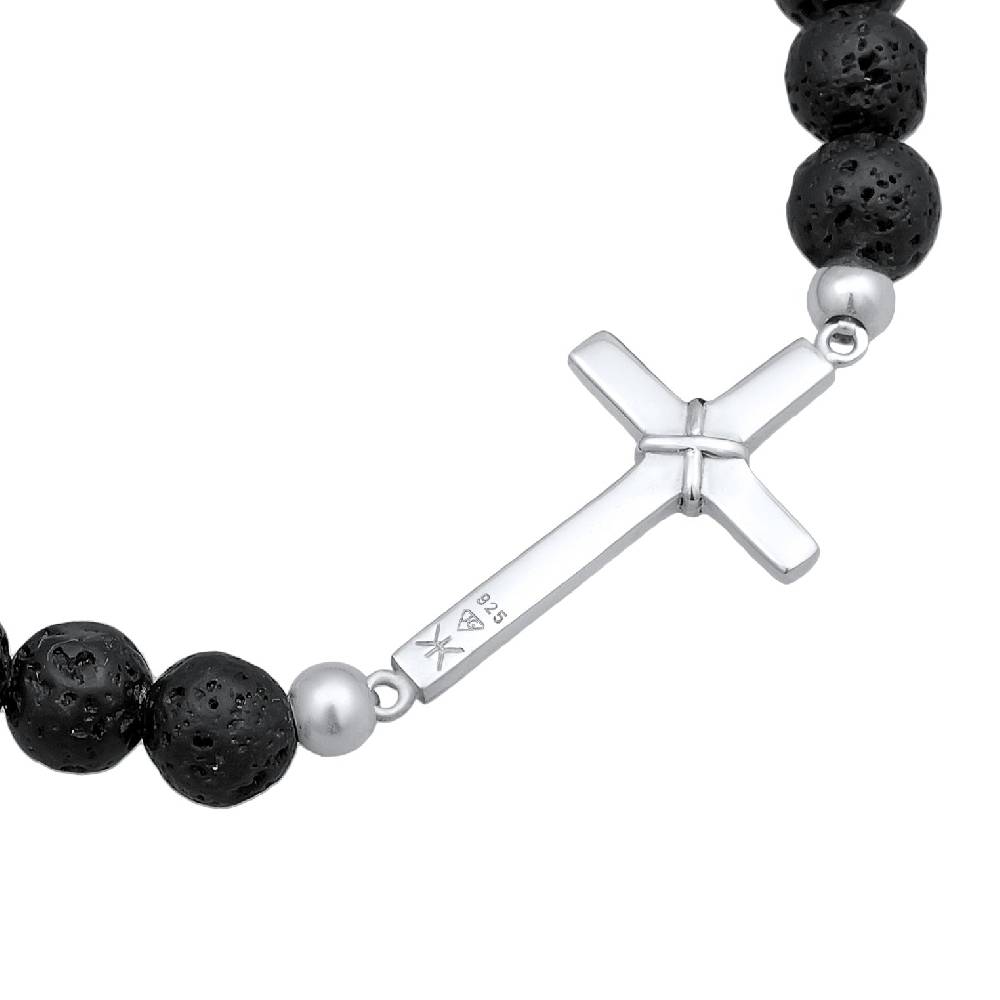 Kuzzoi Armband Kreuz | Lava Perlen (Schwarz) Online Outlet
