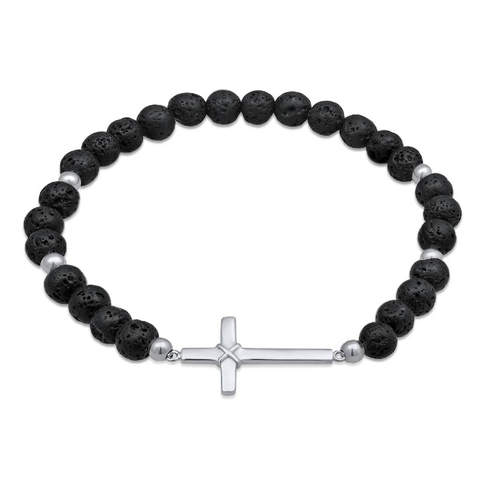 Kuzzoi Armband Kreuz | Lava Perlen (Schwarz) Online Outlet