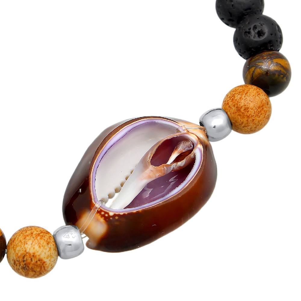 Kuzzoi Armband Kauri Muschel | Tigerauge, Lava Perlen 2025