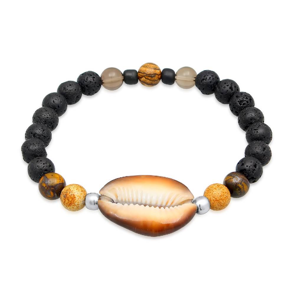 Kuzzoi Armband Kauri Muschel | Tigerauge, Lava Perlen 2025