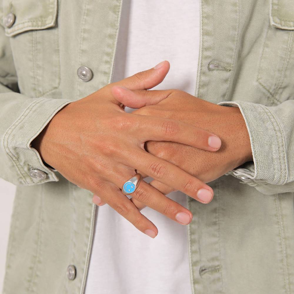 Kuzzoi Siegelring Smiling | Emaille (Blau) Super Rabatt