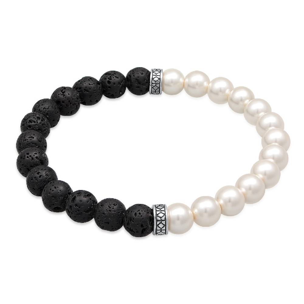 Kuzzoi Armband Schwarz-Weiß | Lava Perlen Blitzangebot