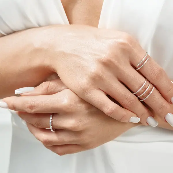 Leaf Jewelry Ring mit Baguette Diamanten, 14K Weißgold Im Verkauf
