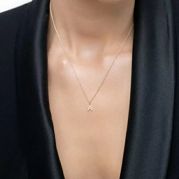 Leaf Jewelry Buchstabenketten, 14 K Gelbgold mit Diamanten zollfrei