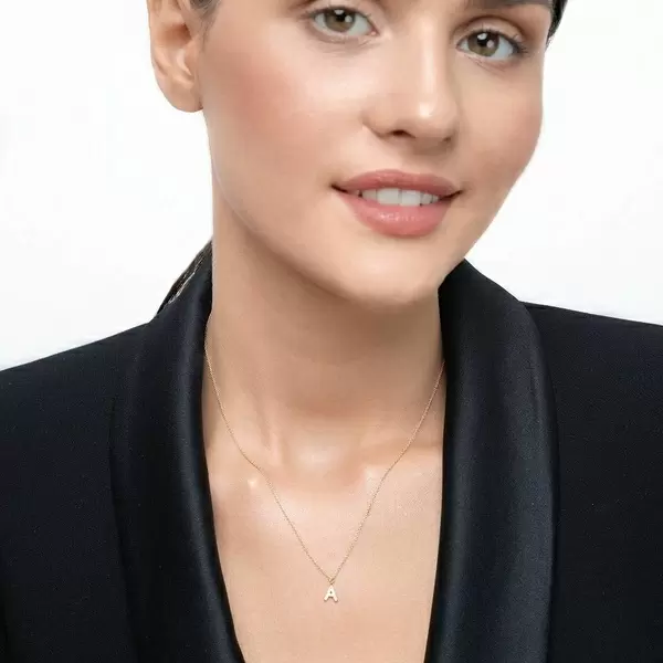 Leaf Jewelry Buchstabenketten, 14 K Gelbgold mit Diamanten zollfrei