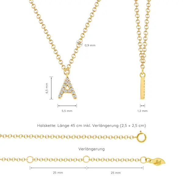 Leaf Jewelry Buchstabenketten, 14 K Gelbgold mit Diamanten zollfrei