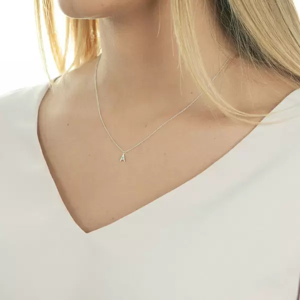 Leaf Jewelry Buchstabenketten, 14 K Weißgold mit Diamanten 50% Rabatt für begrenzte Zeit