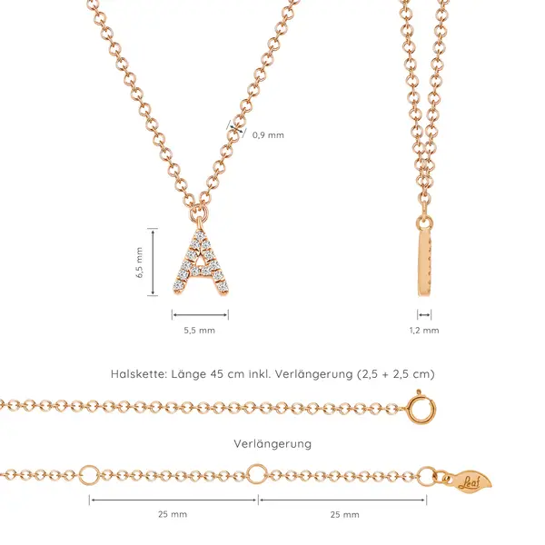 Leaf Jewelry Buchstabenketten, 14 K Rosegold mit Diamanten Rabatte dieses Monats