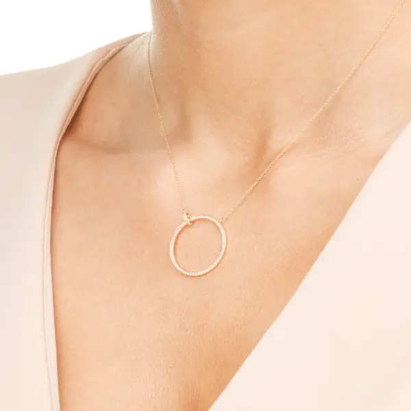Leaf Jewelry Halskette Circle Groß mit Diamanten, 18 K Gelbgold Outlet