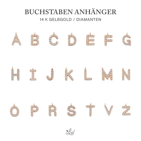 Leaf Jewelry Glücksarmband mit Letter Charm, 14 K Rosegold mit Diamanten Fabrikverkauf