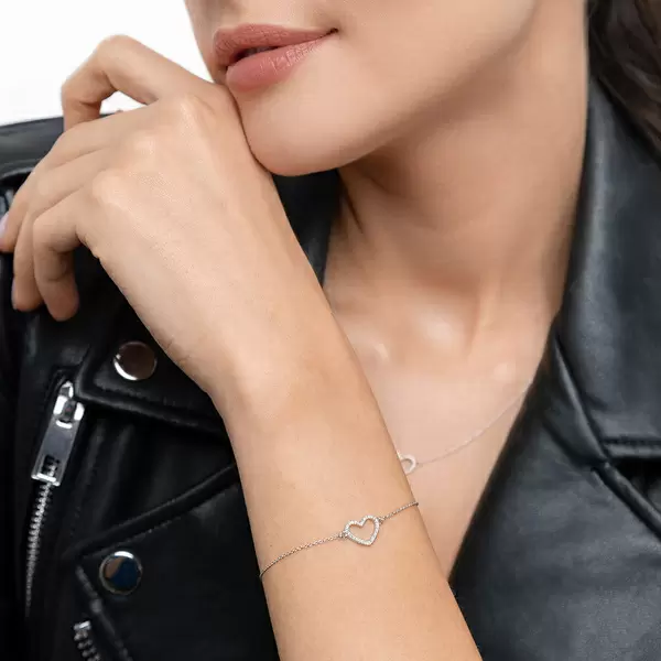 Leaf Jewelry Armkette Heart mit Diamanten, 18 K Weißgold Fabrikpreis