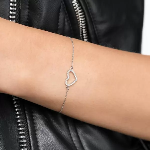 Leaf Jewelry Armkette Heart mit Diamanten, 18 K Weißgold Fabrikpreis