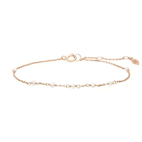 Leaf Jewelry Armkette White Pearls, 14 K Rosegold Rabatt