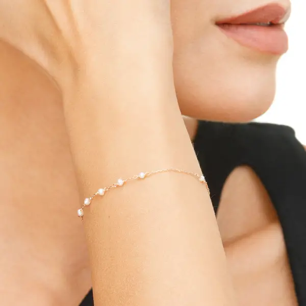 Leaf Jewelry Armkette White Pearls, 14 K Rosegold Rabatt