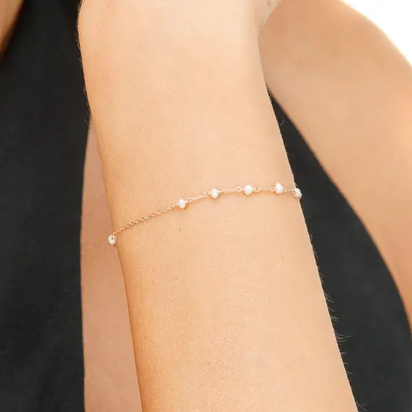 Leaf Jewelry Armkette White Pearls, 14 K Rosegold Rabatt