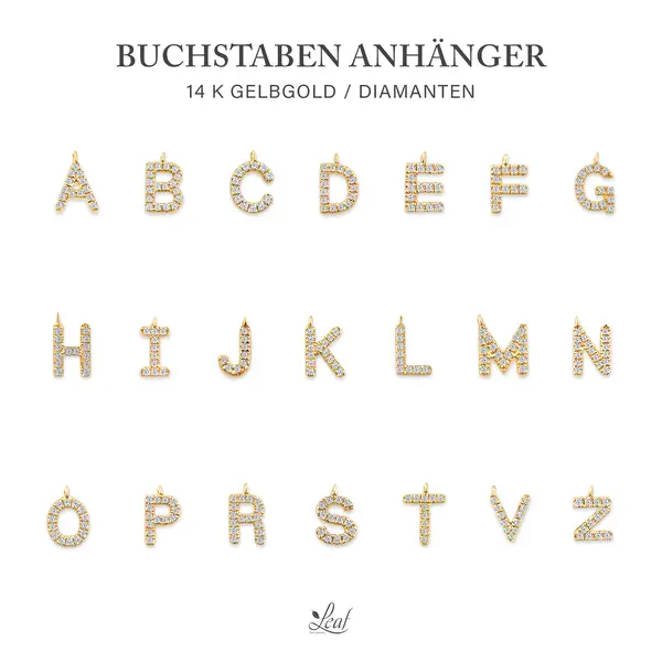 Leaf Jewelry Glücksarmband mit Letter Charm, 14 K Gelbgold mit Diamanten Exklusivangebot