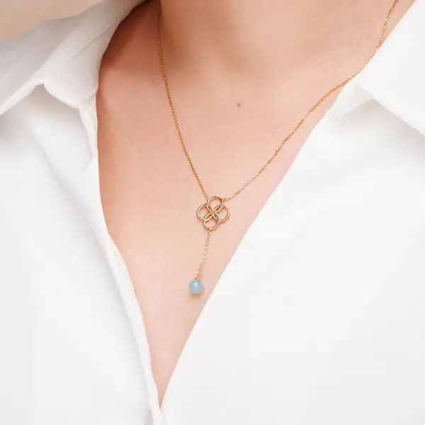 Leaf Jewelry Halskette Clover Charm, Aqua Chalzedon, 18 K Rosegold vergoldet Saisonschlussverkauf