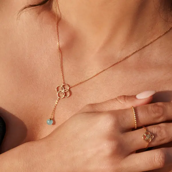 Leaf Jewelry Halskette Clover Charm, Aqua Chalzedon, 18 K Rosegold vergoldet Saisonschlussverkauf