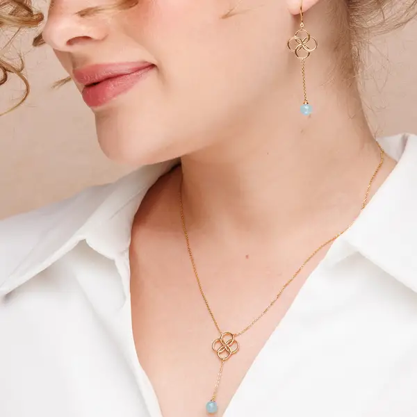 Leaf Jewelry Halskette Clover Charm, Aqua Chalzedon, 18 K Rosegold vergoldet Saisonschlussverkauf