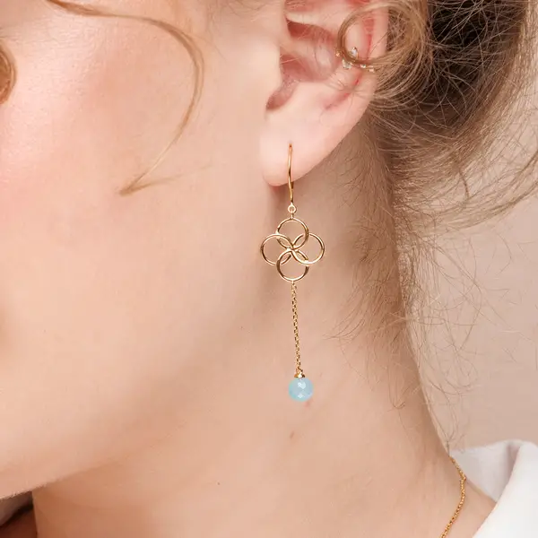 Leaf Jewelry Ohrhänger Clover Charm, Aqua Chalzedon, 18 K Gelbgold vergoldet Große Rabatte