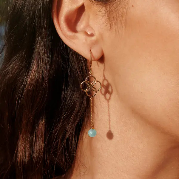 Leaf Jewelry Ohrhänger Clover Charm, Aqua Chalzedon, 18 K Gelbgold vergoldet Große Rabatte