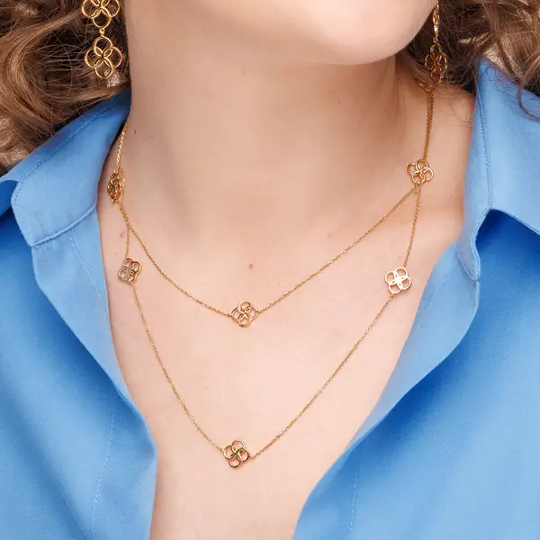 Leaf Jewelry Lange Halskette Clover Charm, 18 K Gelbgold vergoldet Saisonale Angebote