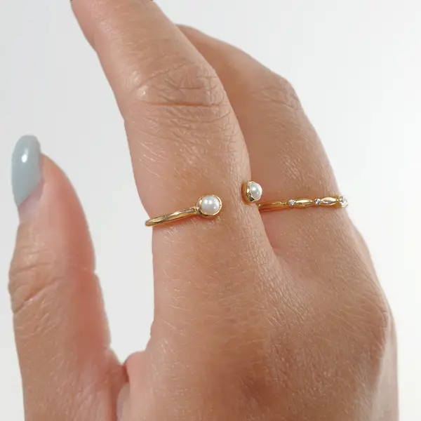 Leaf Jewelry Silber Open Ring, Perle, Rosegold VIP-Rabatte