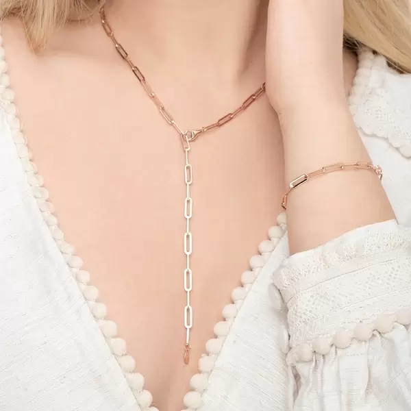 Leaf Jewelry Y-Halskette Square, 52cm, 18 K Rosegold vergoldet Sonderangebot der Fabrik