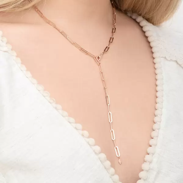 Leaf Jewelry Y-Halskette Square, 52cm, 18 K Rosegold vergoldet Sonderangebot der Fabrik